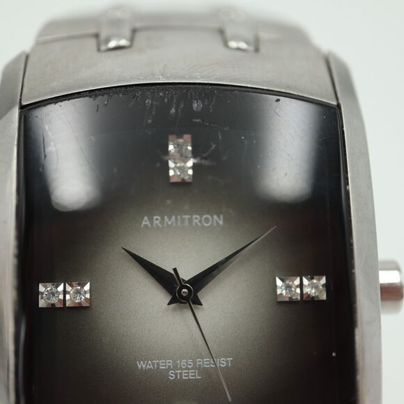 Armitron Steel Tank Watch Men 33mm Ombre Black Dial Silver Tone w New Battery - Picture 8 of 15